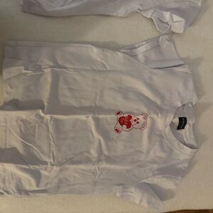 White Fox Boutique White Crop Top with Bear Design